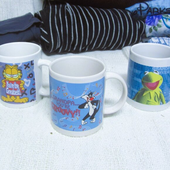VTG 90'S SET OF 3 CARTOON CHARACTER GRANDPA MUGS - Picture 1 of 12